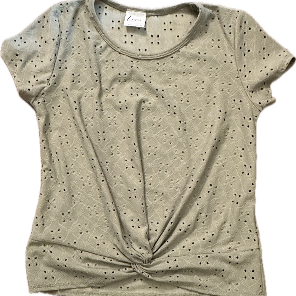 Olivia Rae Olive Eyelet Short Sleeve Top